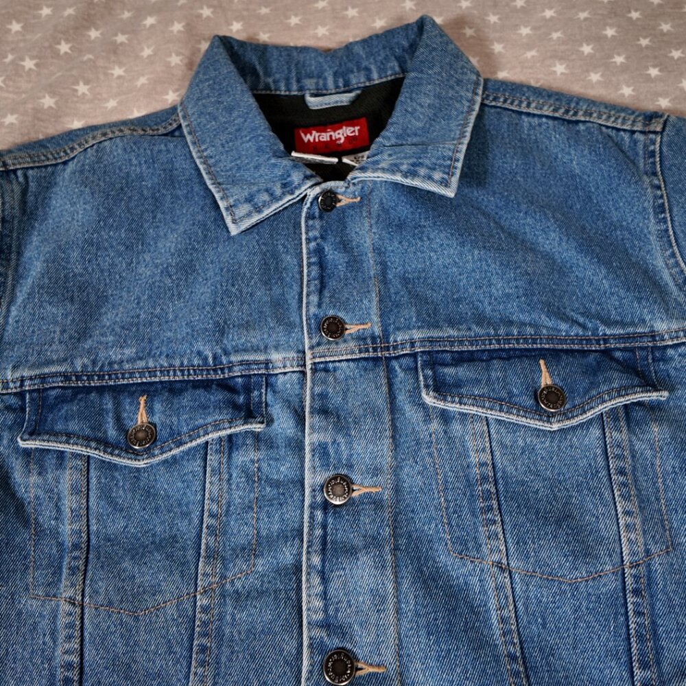 🔥 Vintage Wrangler Blanket-Lined Denim Trucker Jacket - Large 🔥 - Picture 5 of 10